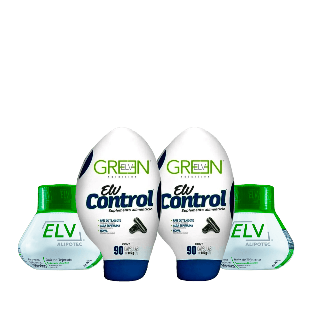 Kit Paquete Tratamiento Completo ELV Control Green Original Distribuidor Oficial México CDMX EDOMEX Estado de México Suplemento Alimenticio Alipotec Raíz de Tejocote Imagen PNG Sin Fondo