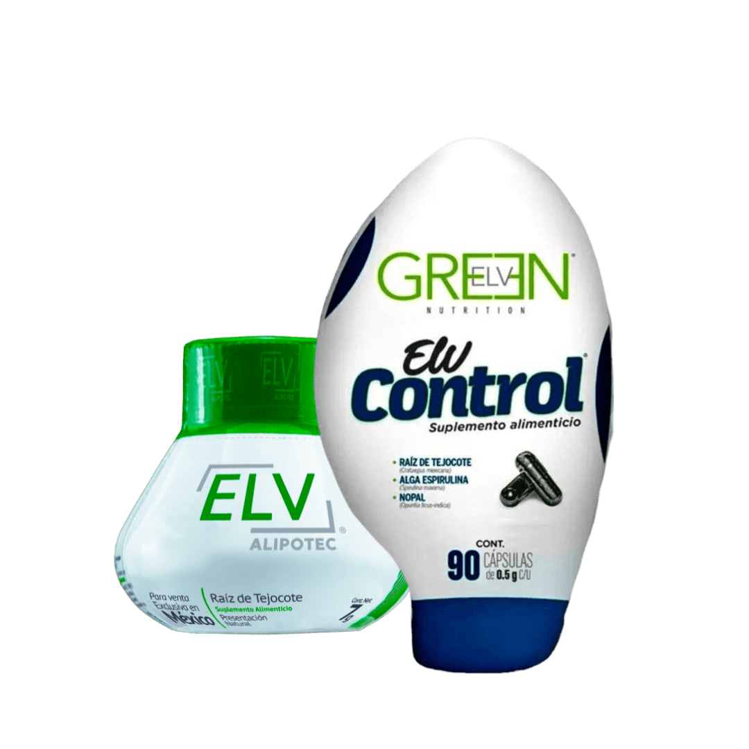 Kit Paquete Tratamiento Completo ELV Control Green Original Distribuidor Oficial México CDMX EDOMEX Estado de México Suplemento Alimenticio Alipotec Raíz de Tejocote Imagen PNG Sin Fondo